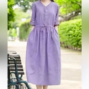 Elegant Chinese Jacquard Dress - V-neck, Cotton Linen new size 4